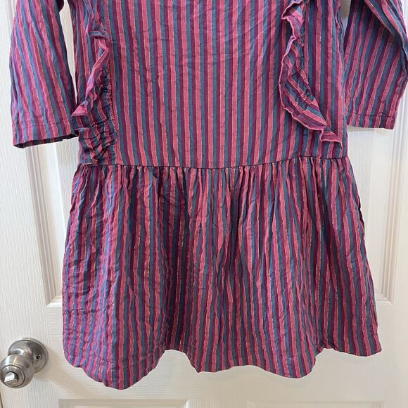 Tea Collection Purple Metallic Stripe Ruffle Dress Girls Size 7 - Picture 3 of 10
